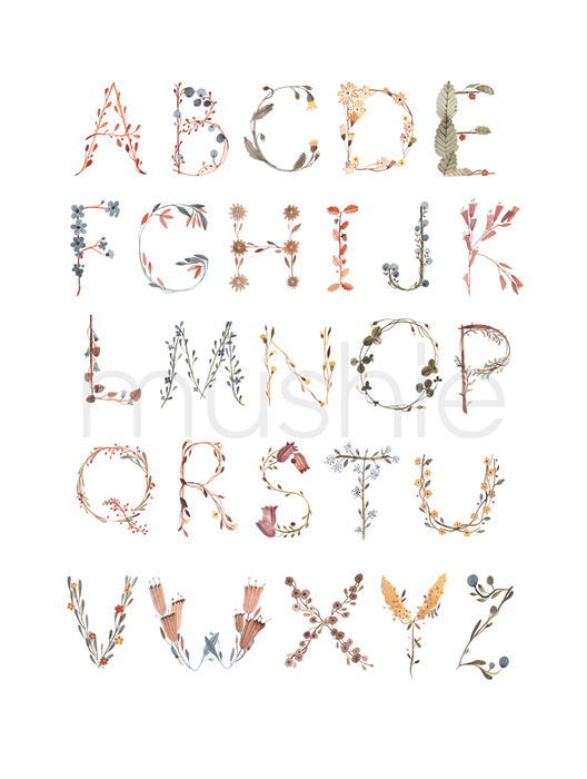 Mushie Alphabet Floral Poster