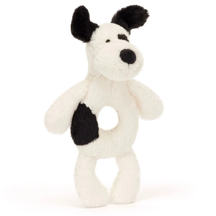 Jellycat Bashful Rufferty Black & Cream Puppy Ring Rattle
