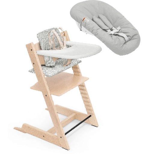 Stokke Tripp Trapp High Chair² with Cushion Tray and Newborn Set, Natural + Anthracite Cushion, White Tray, Newborn Set