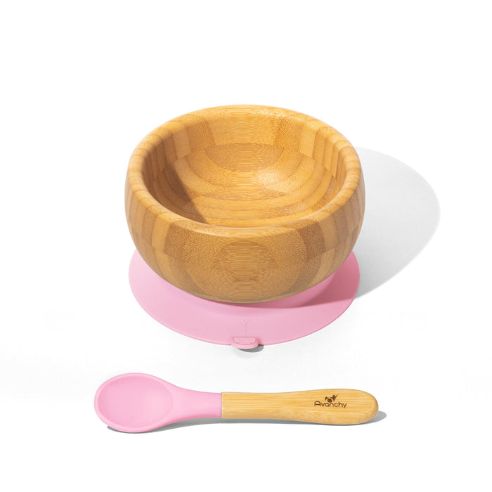 Avanchy Baby Bowl + Spoon | Bamboo & Silicone | Pink