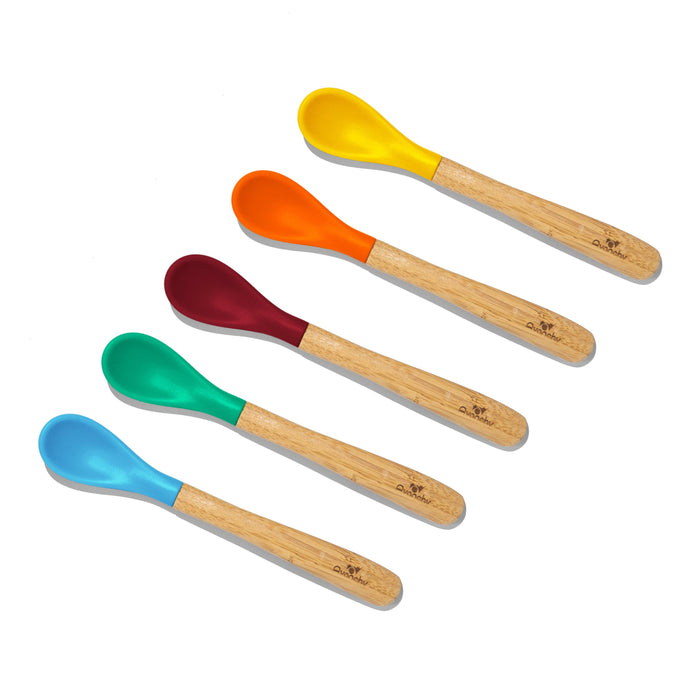 Avanchy Infant Spoons Small Scoop | Bamboo & Silicone | 5 Blue Edition