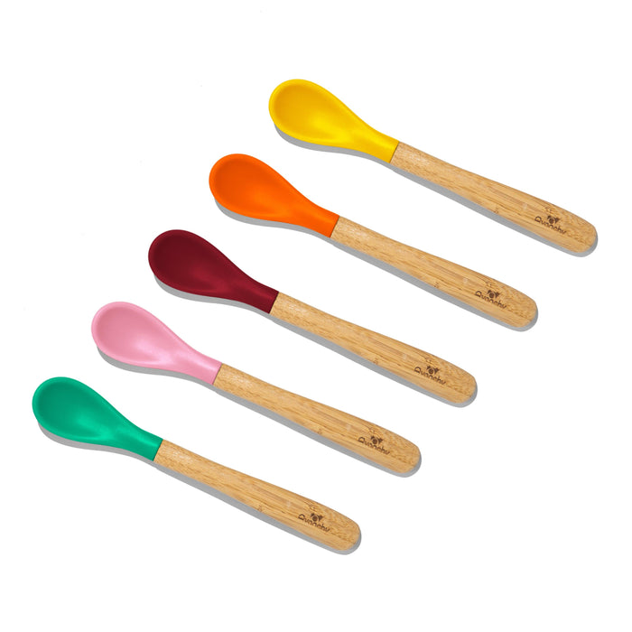 Avanchy Infant Spoons Small Scoop | Bamboo & Silicone | 5 Pink Edition