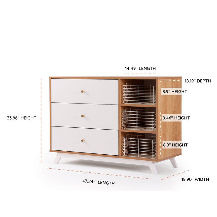 Dadada Central Park 3-Drawer, Two Shelf Nursery Dresser
