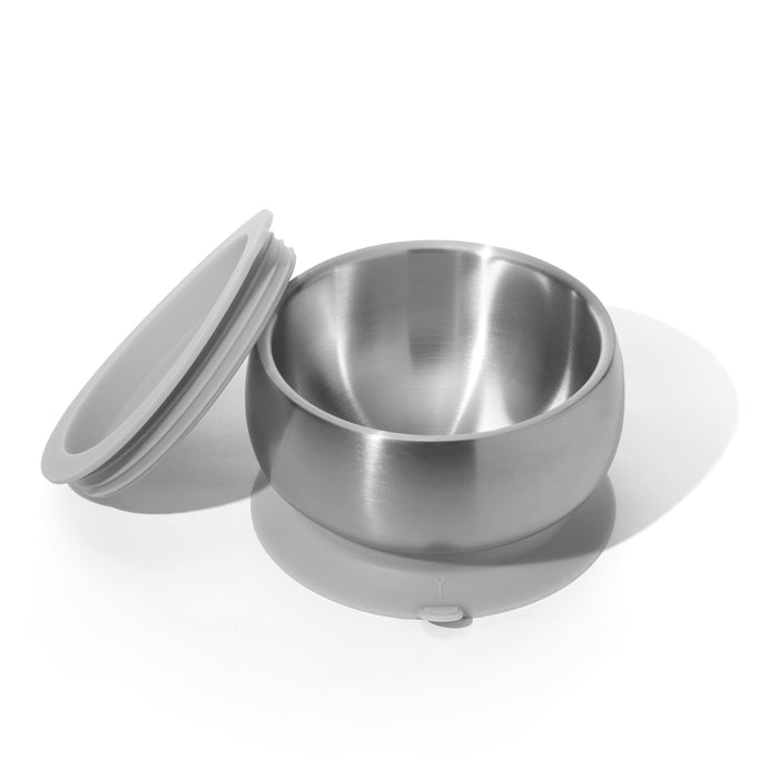 Avanchy Baby Bowl + Storage Lid | Stainless Steel & Silicone | Gray