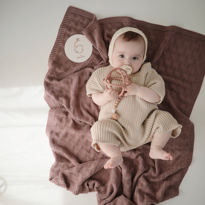 Mushie Knitted Honeycomb Baby Blanket