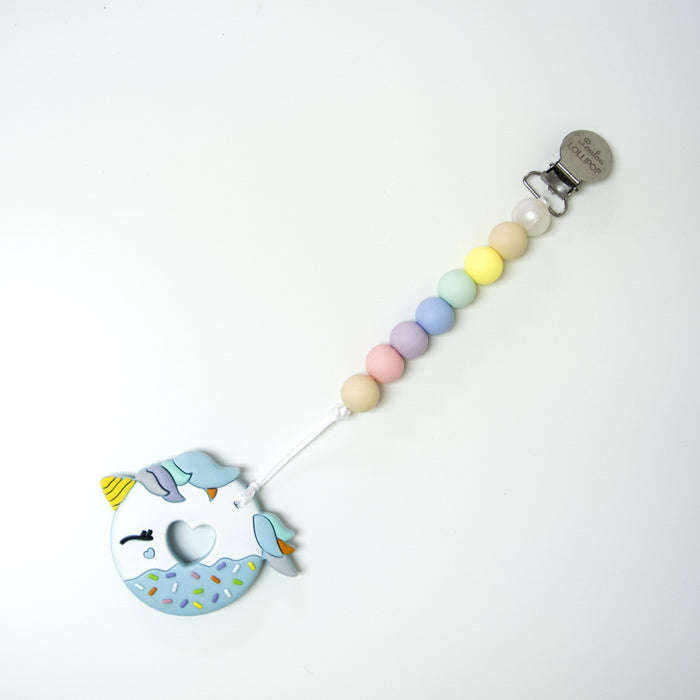 Loulou Lollipop Blue Unicorn Donut Teether with Holder Set