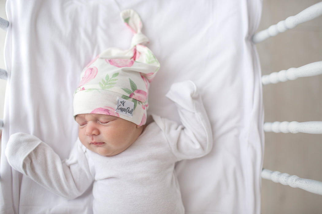 Copper Pearl Newborn Top Knot Hat - Grace