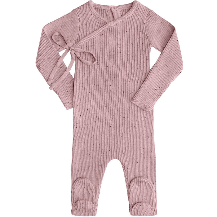 Pippin Speckled Ribbed Knit Footie Antique Rose