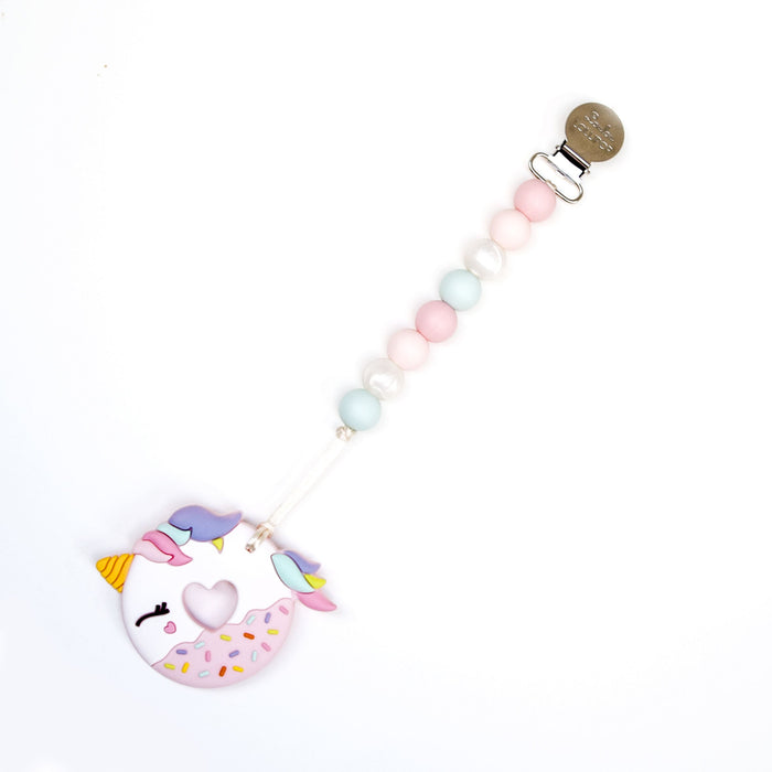 Loulou Lollipop Pink Unicorn Donut Teether with Holder Set