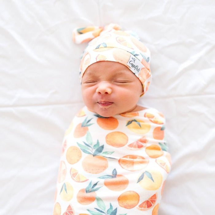 Copper Pearl Newborn Top Knot Hat - Citrus