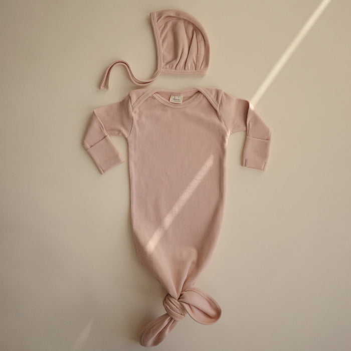 Mushie Ribbed Knotted Baby Gown